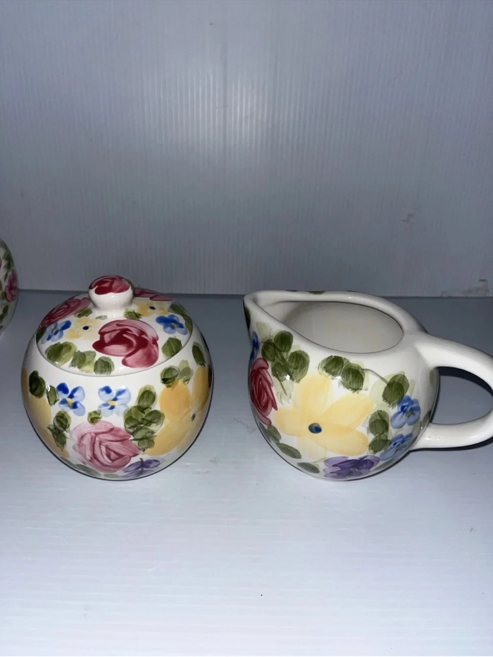 Hand-Painted Floral Ceramic Sugar, Creamer & Shakers Set - Multicolor